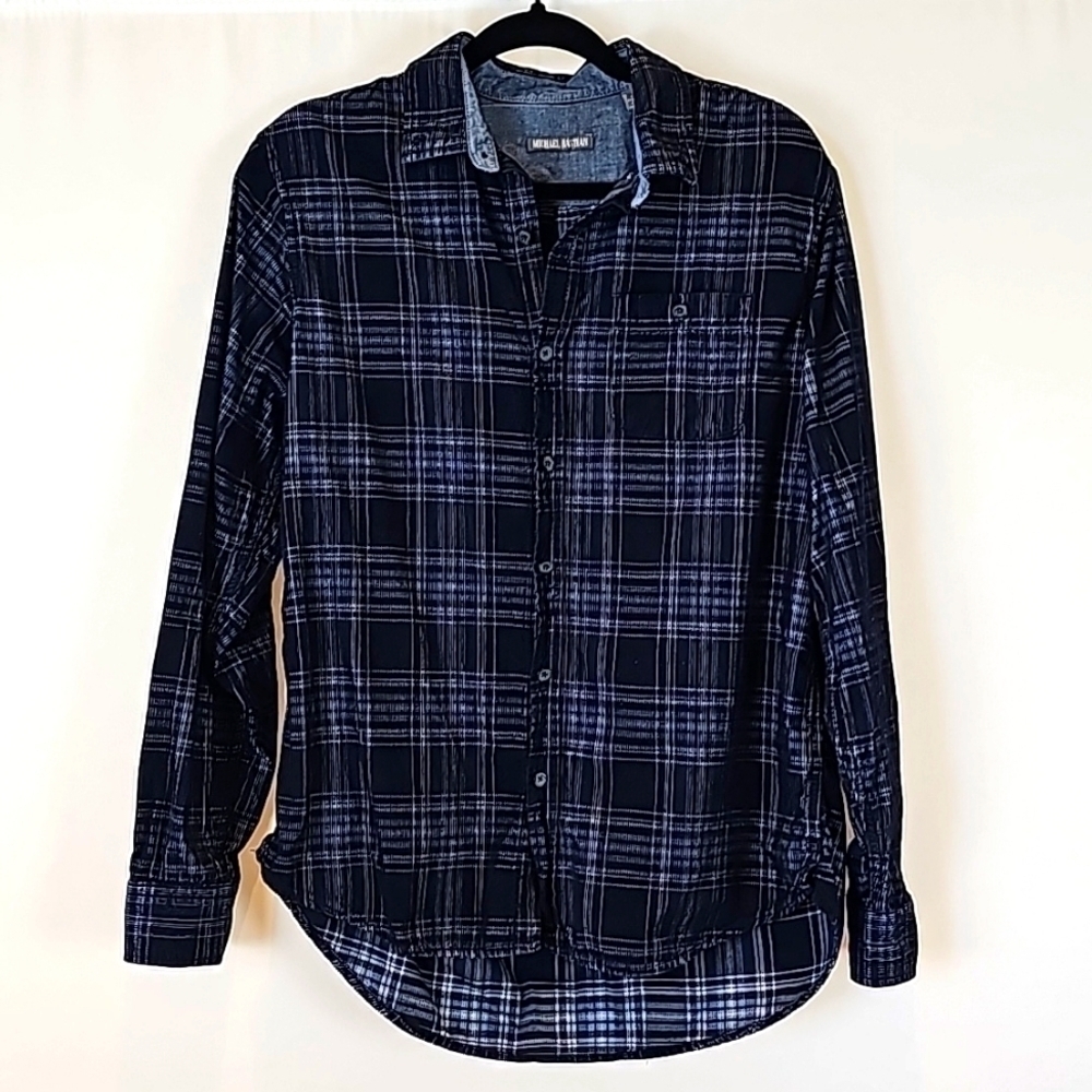 Michael Bastian Men's Cotton Plaid Longsleeve Button Up Blue Shirt Medium